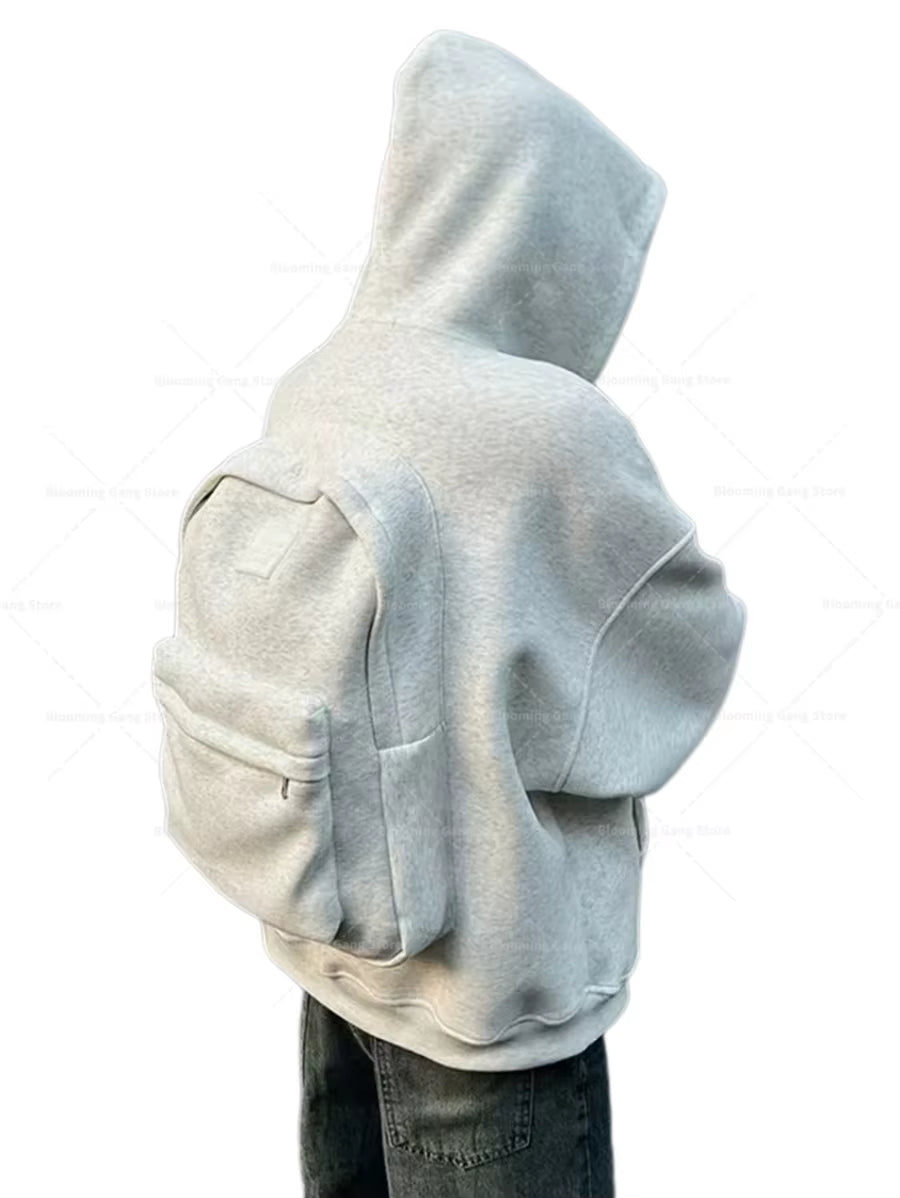 New Y2K 3D Backpack Hoodie High Street Retro Punk Man Clothing Tops Loose Hoodies Sportswear Casual Streetwear Harajuku Jacket